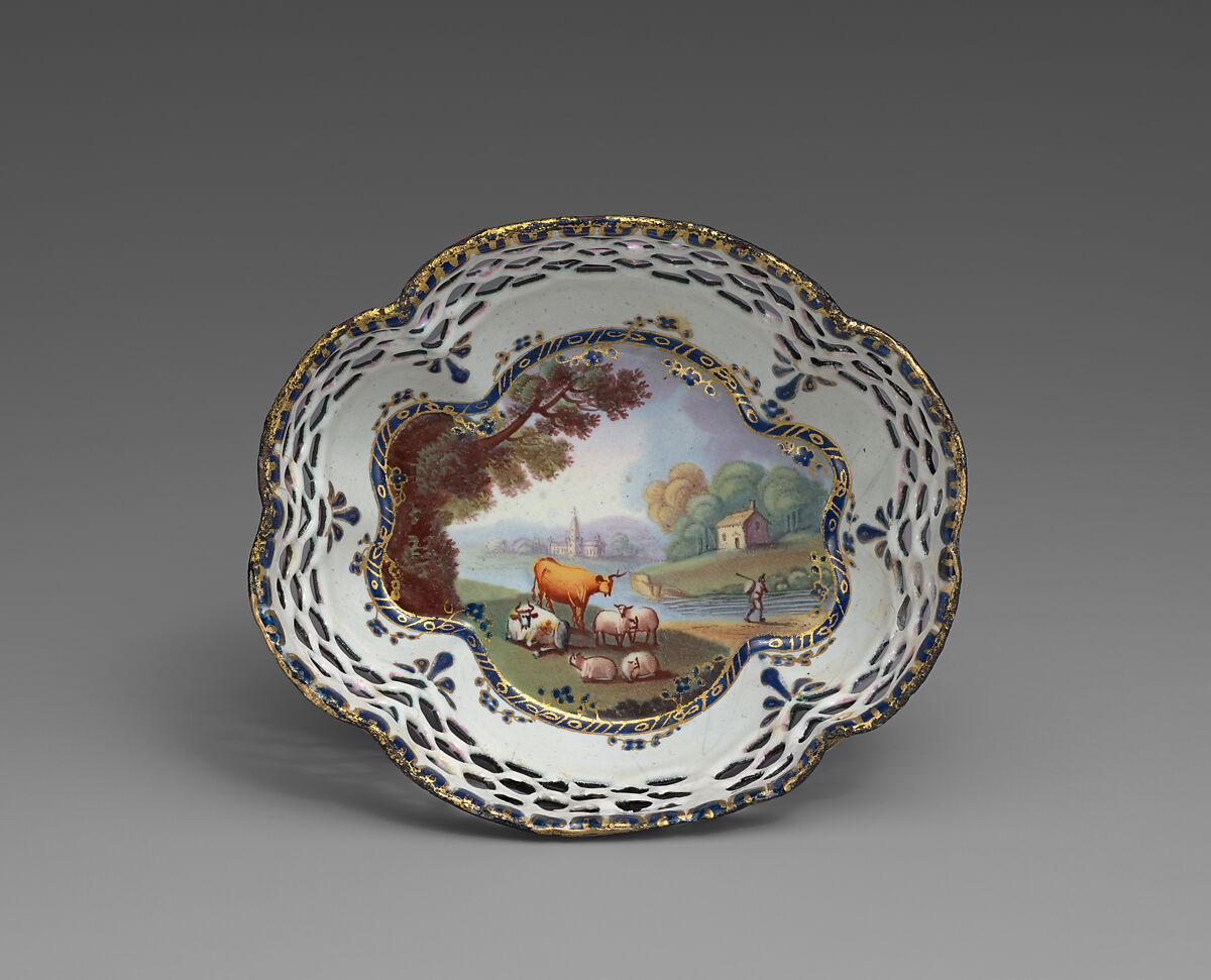 Set of four counter trays for the card game of Quadrille (part of a set), Enamel on copper, British, possibly South Staffordshire, possibly Bilston