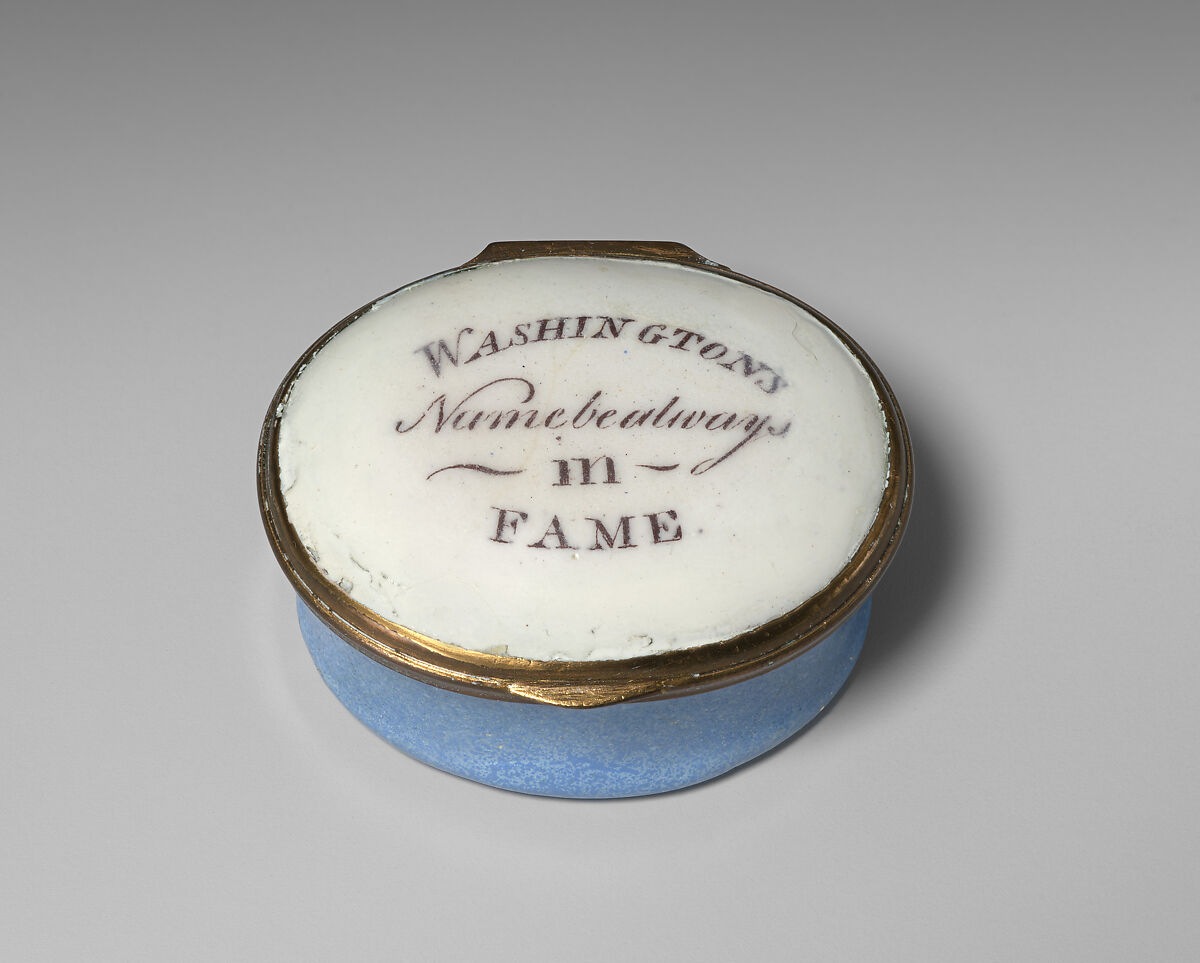 Enamel Patch Box "Washington's Name be always in Fame", Enamel on copper; mirror glass, British, made for the American market  