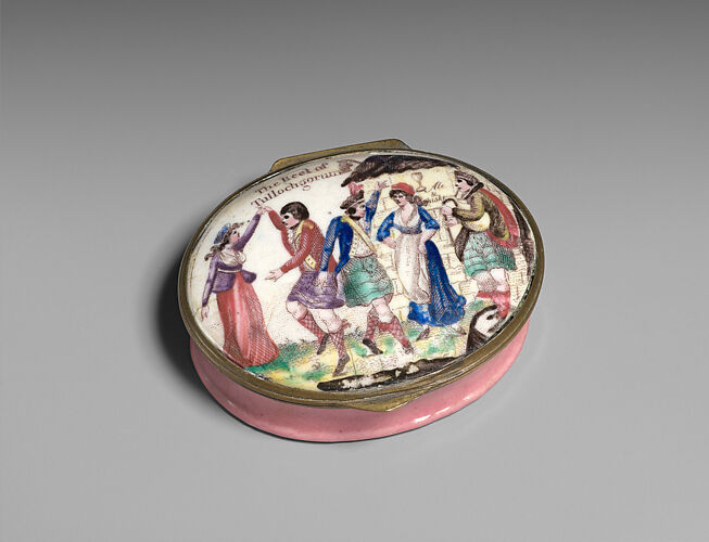Patch box with Scottish dancers, “The Reel of Tullochgorum”