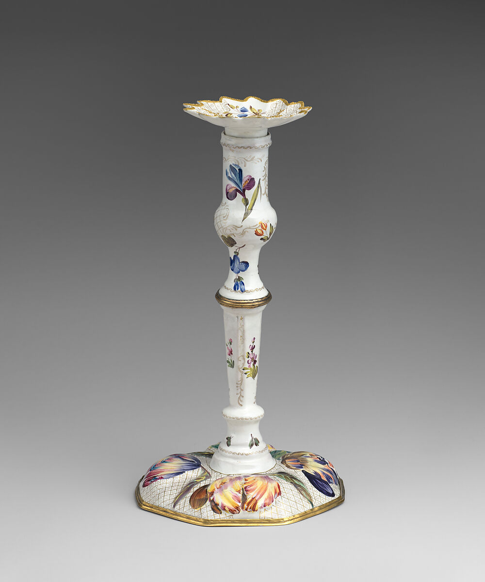 Pair of candlesticks, Enamel on copper, British, possibly South Staffordshire, possibly Bilston