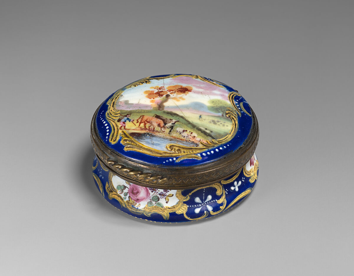 Patch box, Enamel on copper; mirror glass, British  