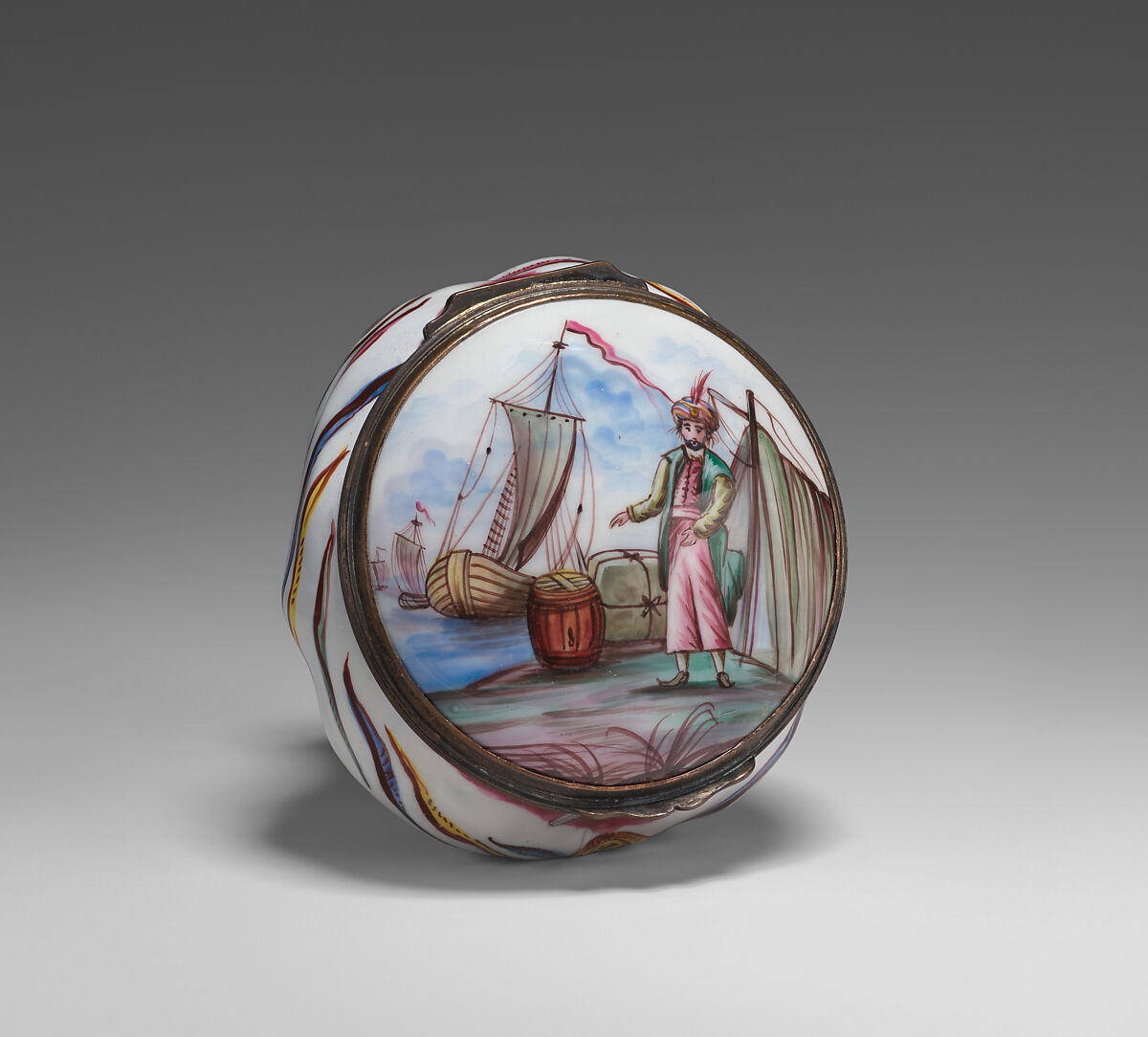 Head of a turbaned man bonbonnière, Enamel on copper, British, possibly South Staffordshire, possibly Bilston