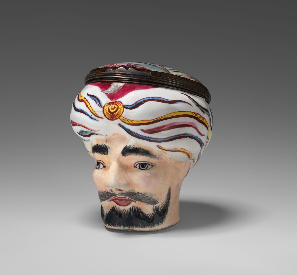 Turbaned male head bonbonnière, Enamel on copper, British  