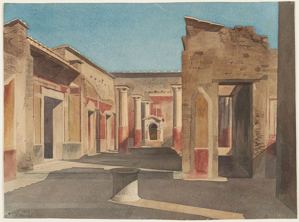 Ruins at Pompeii, Gabriel-Auguste Ancelet (French, Paris 1829–1895 Paris), Watercolor over graphite 