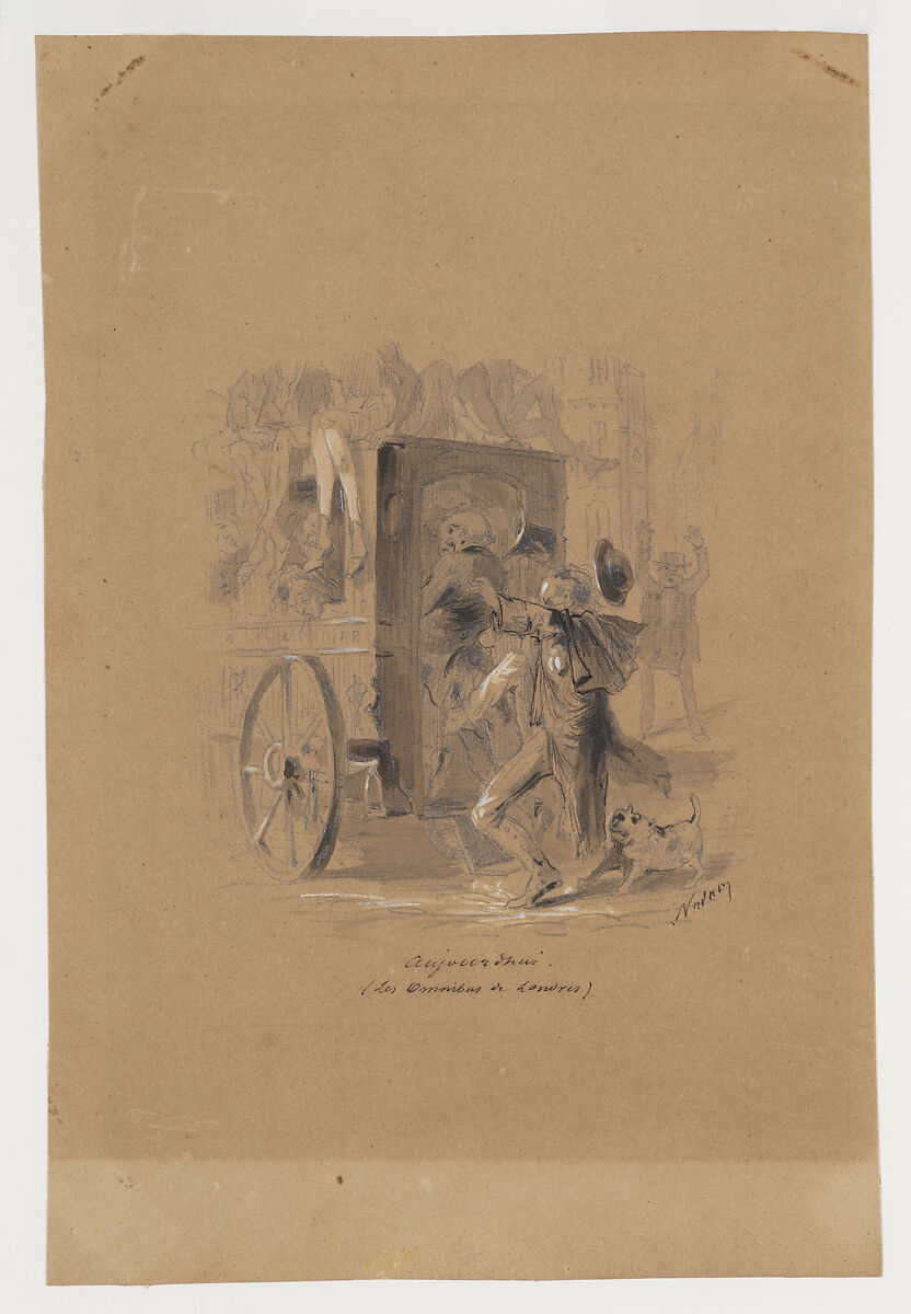 The London Omnibus, Nadar (French, Paris 1820–1910 Paris), Pen and ink, brush and wash and white gouache over graphite 