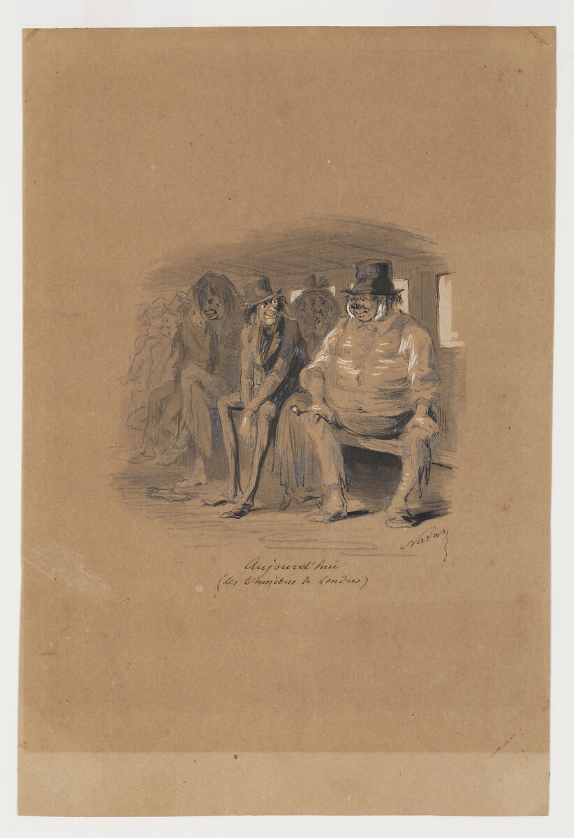 The London Omnibus, Nadar (French, Paris 1820–1910 Paris), Pen and ink, brush and wash and white gouache over graphite