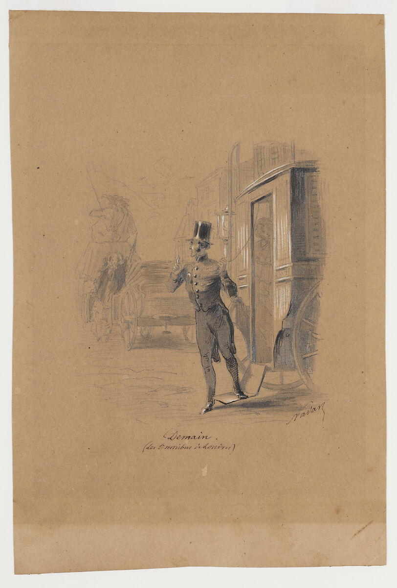 The London Omnibus, Nadar (French, Paris 1820–1910 Paris), Pen and ink, brush and wash and white gouache over graphite