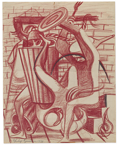Study for Queensbridge Housing Project Mural (aka Boys Fighting), Philip Guston (American (born Canada), Montreal 1913–1980 Woodstock, New York), Conte crayon on paper 