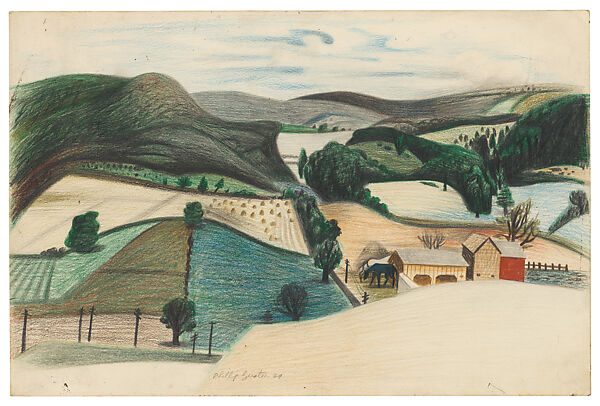 Landscape, Philip Guston (American (born Canada), Montreal 1913–1980 Woodstock, New York), Colored pencil on paper 