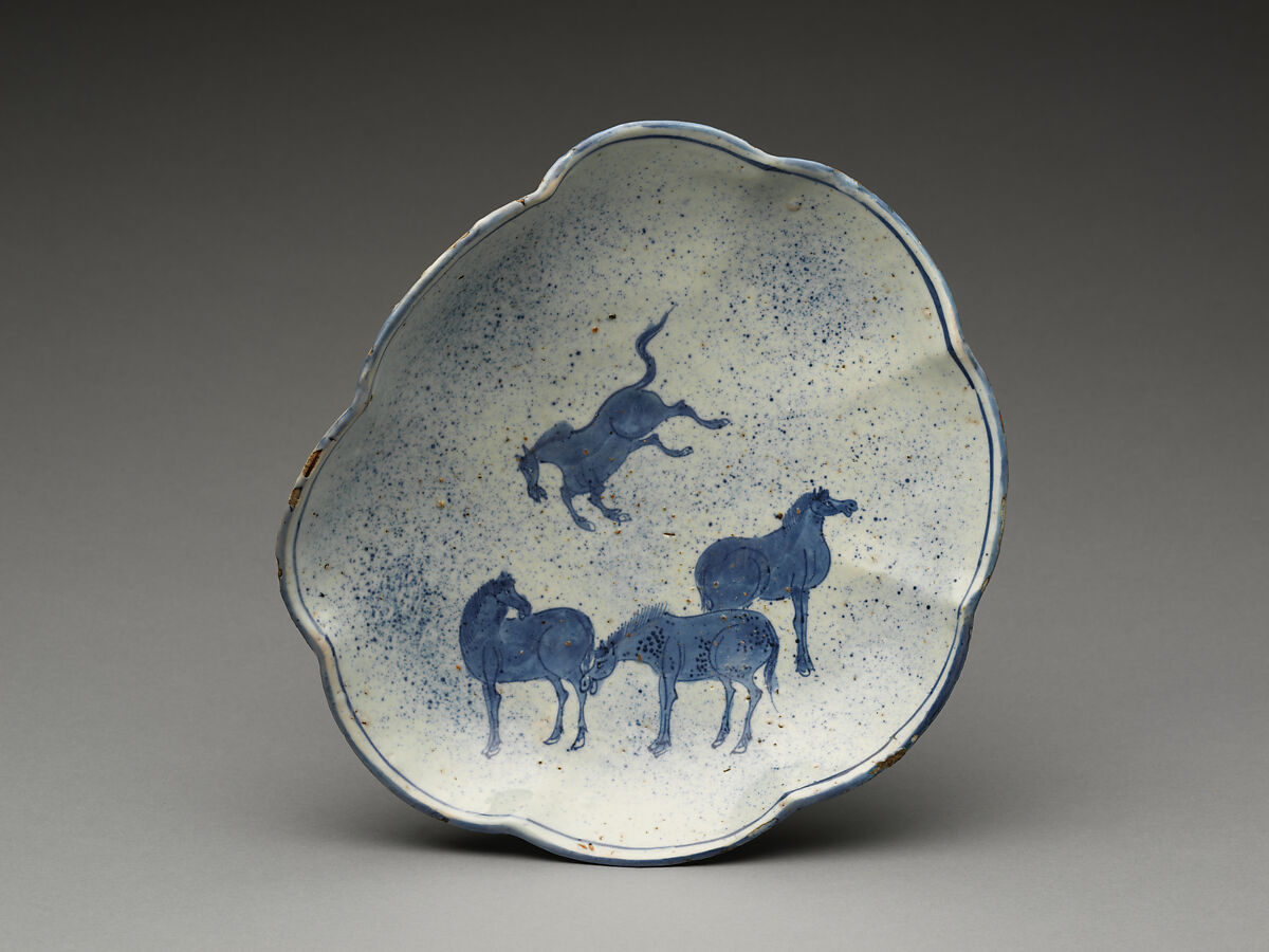 Bowl with four horses, Porcelain painted in underglaze cobalt blue (Jingdezhen ware), China 