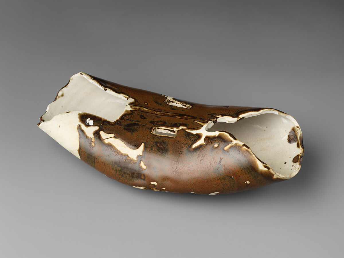 Vessel in the shape of a leather wrapper, Porcelain with brown glaze (Ding ware), China
