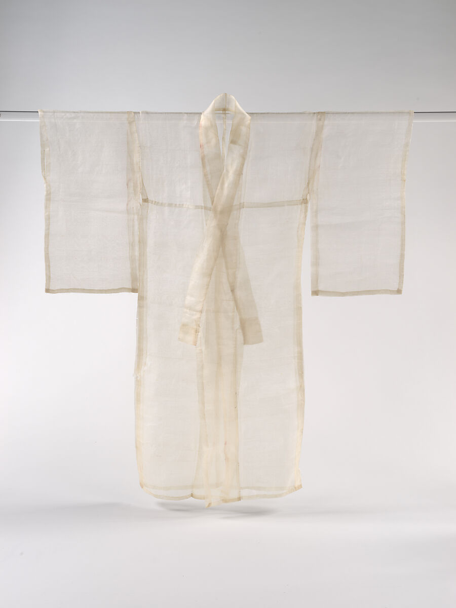 Summer robe (hito-e) with cranes and pines, Plain-weave silk with paste-resist dyeing, Japan