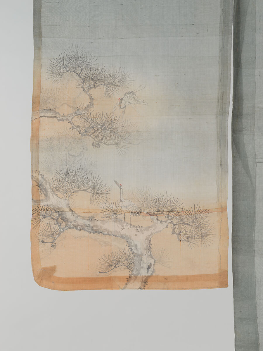 Summer robe (hito-e) with cranes and pines, Plain-weave silk with paste-resist dyeing, Japan