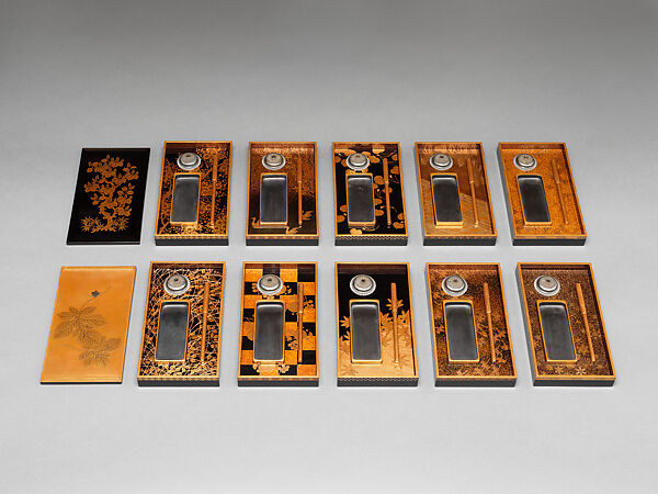 Set of ten writing boxes with seasonal designs, Uematsu Hōbi (Japanese, 1872–1933), Lacquered wood with gold, silver takamaki-e, hiramaki-e, togidashimaki-e, cut-out gold and silver application, Japan