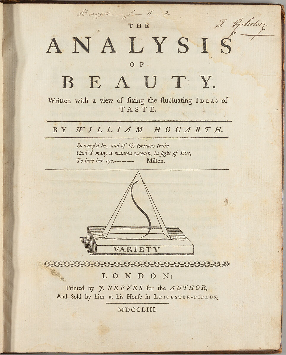 The analysis of beauty : written with a view of fixing the fluctuating ideas of taste, William Hogarth (British, London 1697–1764 London)