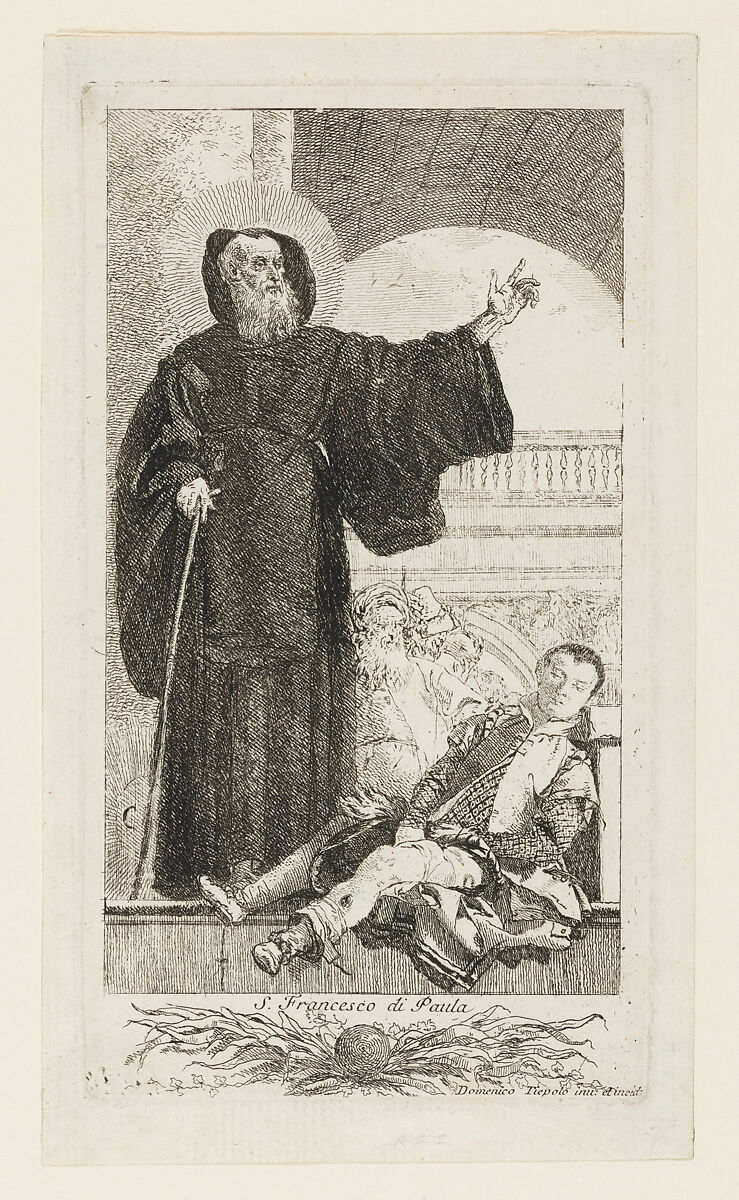 Saint Francis of Paolo miraculously healing a man possessed, Giovanni Domenico Tiepolo (Italian, Venice 1727–1804 Venice), Etching 
