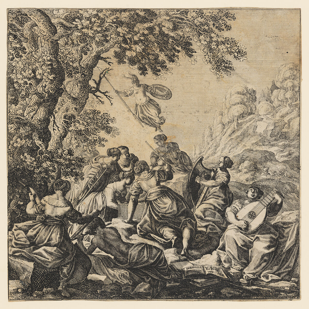 The Muses, J.G. Wenig (German, 17th century), Etching (only state) 