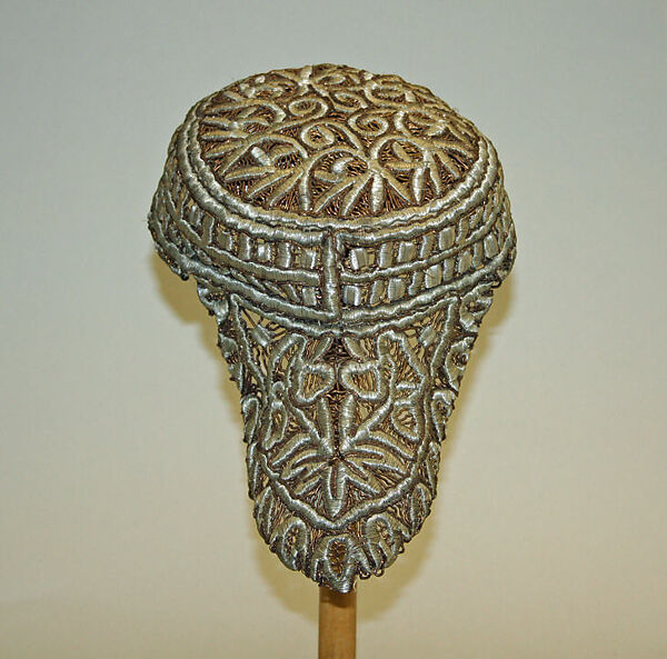 Ladies' Cap, Wire frame, canvas, coiled copper metallic thread and silvered wrapped metal thread, Croatian