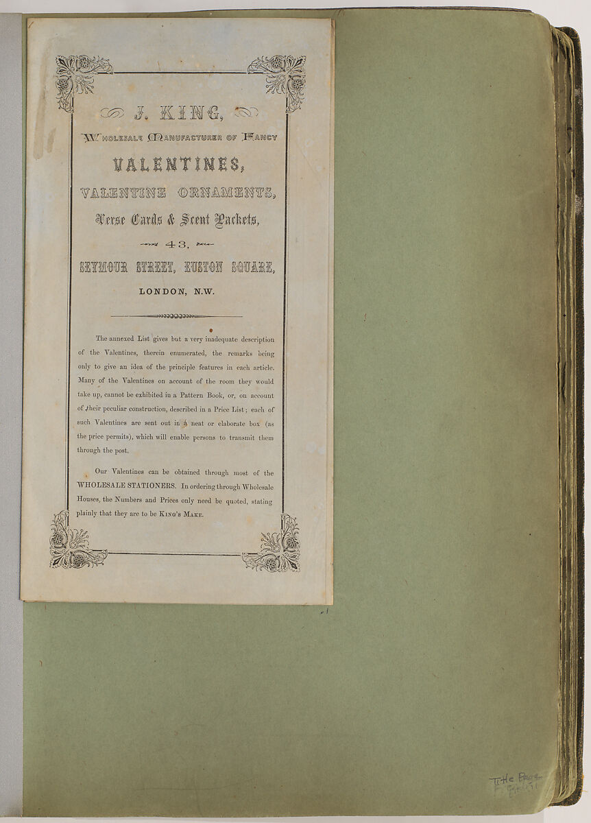 Valentine maker's album (Jonathan King), Anonymous, Thick interior pages (45), exterior cover dark green coated fabric