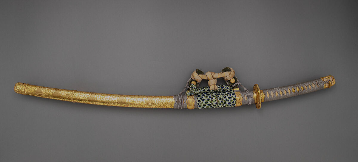 Mounting for a Slung Sword (<i>Itomaki-tachi Koshirae</i>) with Storage Box, Gold, wood, lacquer, leather, textile, Japanese