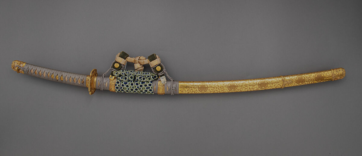 Mounting for a Slung Sword (<i>Itomaki-tachi Koshirae</i>) with Storage Box, Gold, wood, lacquer, leather, textile, Japanese 