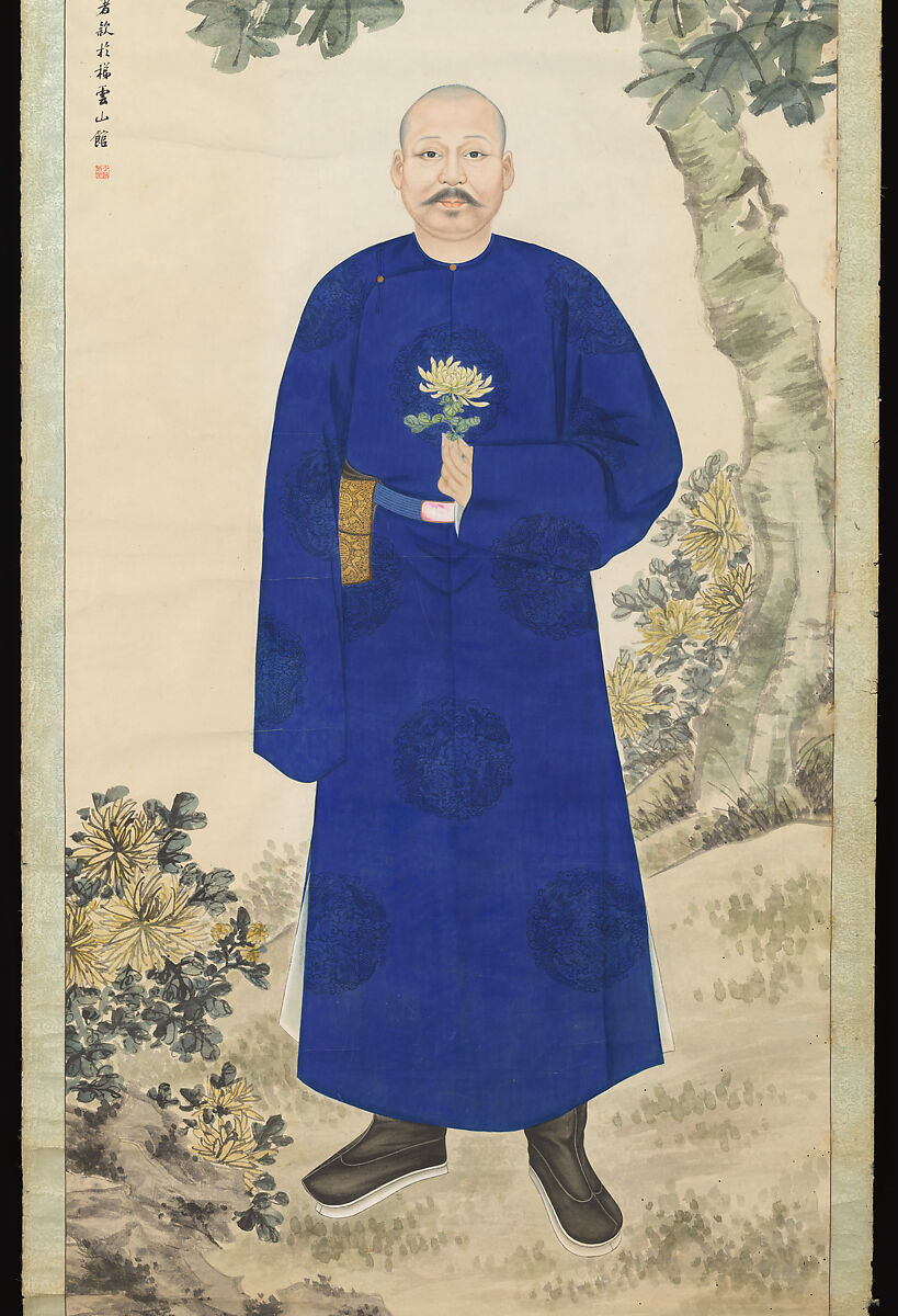 Portrait of Huang Jianyuan (1844–1911), Landscape by Ding Shangyong (Chinese, active late 19th century), Hanging scroll (framed); ink and color on paper	, China