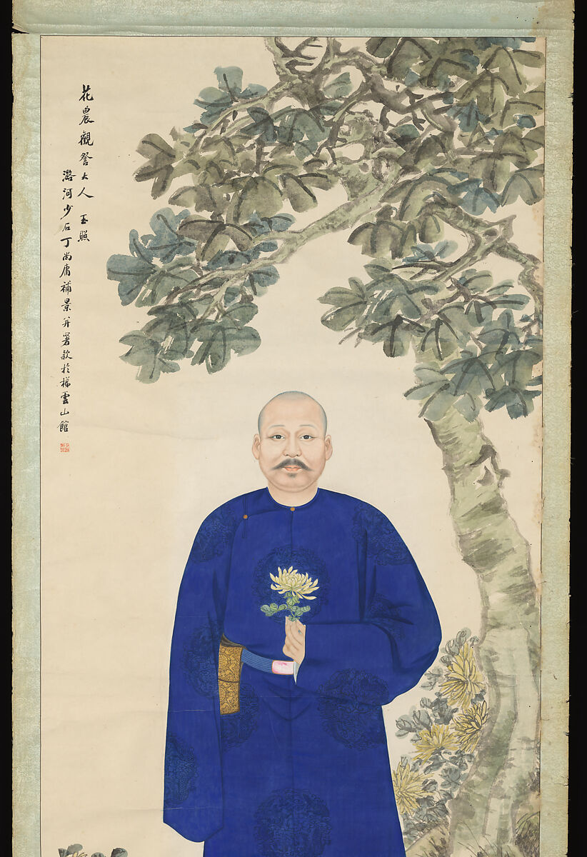 Portrait of Huang Jianyuan (1844–1911), Landscape by Ding Shangyong (Chinese, active late 19th century), Hanging scroll (framed); ink and color on paper	, China
