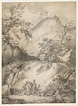 Banditti in a Mountainous Landscape, John Hamilton Mortimer (British, Eastbourne 1740–1779 London), Pen and black ink 
