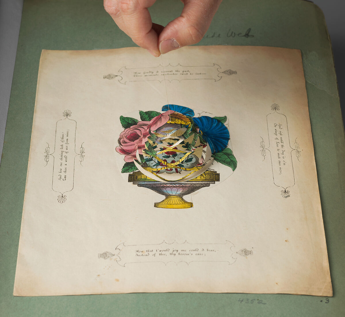 Cobweb Valentine, Anonymous, British, 19th century, Lithography with watercolor, graphite