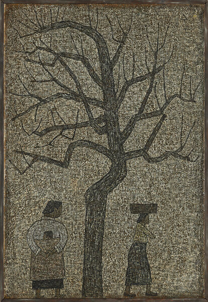 Tree and Two Women, Park Soo-keun (Korean, 1914–1965), Oil on canvas, Korea 