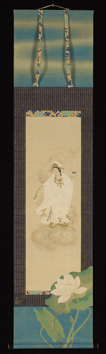 White-Robed Willow Kannon, Suzuki Shūitsu 鈴木守一 (Japanese, 1823–1889), Hanging scroll; ink, color, gold, and silver on silk, Japan