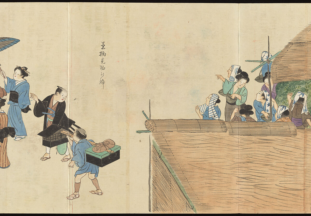 Illustrations of Uji Tea Production, Painting by Saitō Motonari (Japanese, active ca. 1800), Handscroll of thirty-two sheets reformatted as a folding album (orihon), Japan