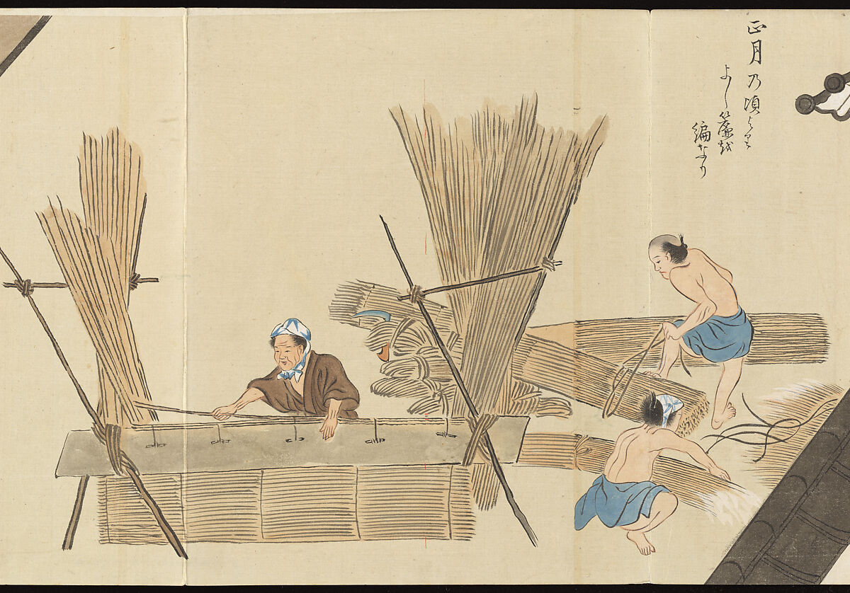 Illustrations of Uji Tea Production, Painting by Saitō Motonari (Japanese, active ca. 1800), Handscroll of thirty-two sheets reformatted as a folding album (orihon), Japan