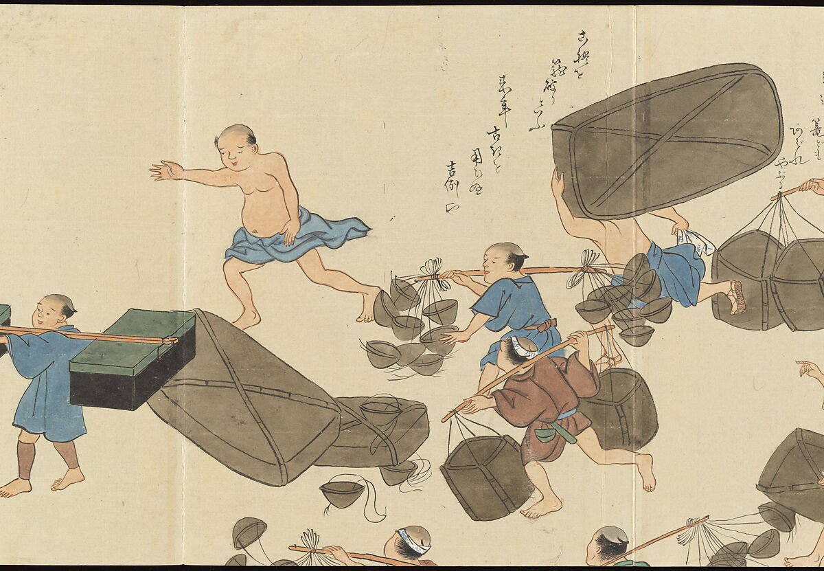 Illustrations of Uji Tea Production, Painting by Saitō Motonari (Japanese, active ca. 1800), Handscroll of thirty-two sheets reformatted as a folding album (orihon), Japan