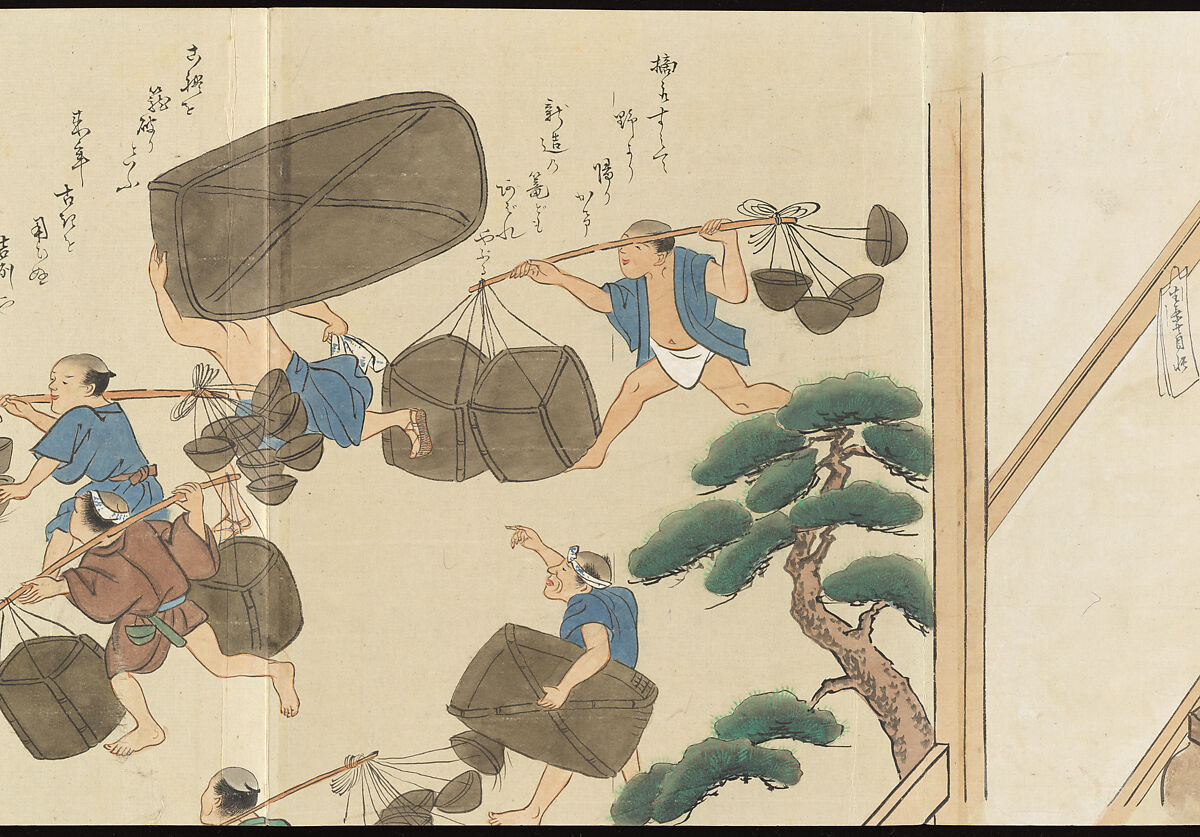 Illustrations of Uji Tea Production, Painting by Saitō Motonari (Japanese, active ca. 1800), Handscroll of thirty-two sheets reformatted as a folding album (orihon), Japan