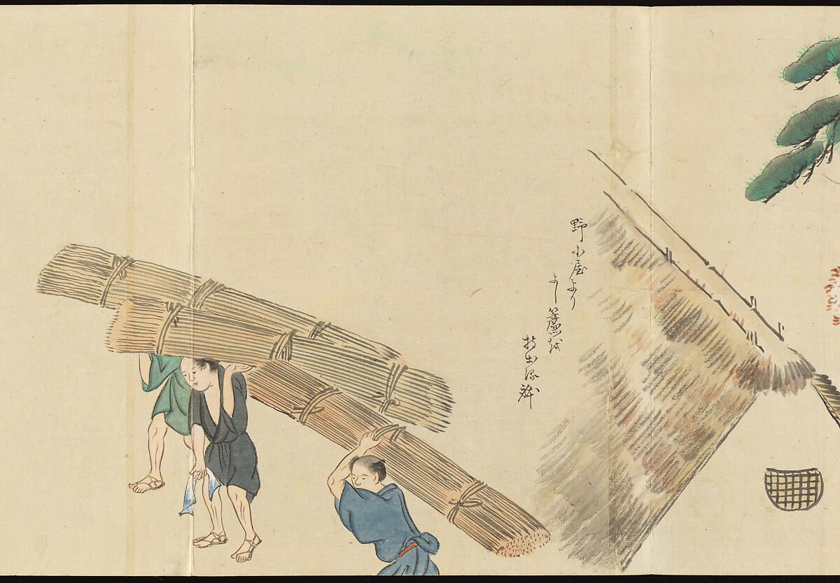 Illustrations of Uji Tea Production, Painting by Saitō Motonari (Japanese, active ca. 1800), Handscroll of thirty-two sheets reformatted as a folding album (orihon), Japan