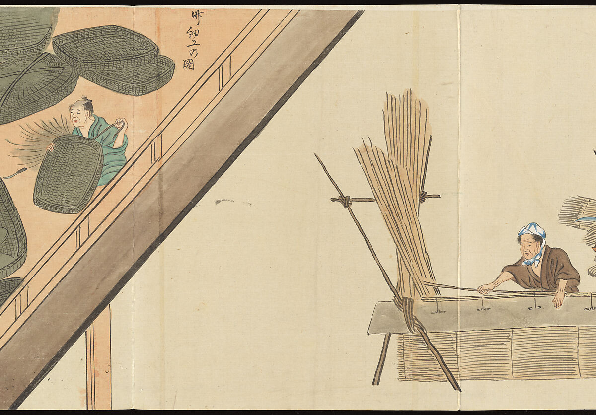 Illustrations of Uji Tea Production, Painting by Saitō Motonari (Japanese, active ca. 1800), Handscroll of thirty-two sheets reformatted as a folding album (orihon), Japan