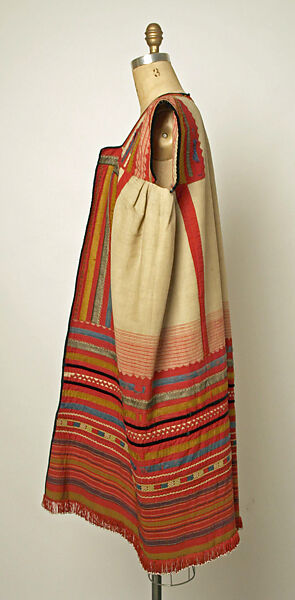 Ensemble, linen, cotton, leather, Russian