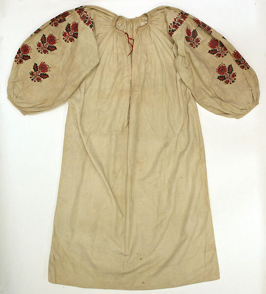 Ensemble, linen, cotton, leather, Russian