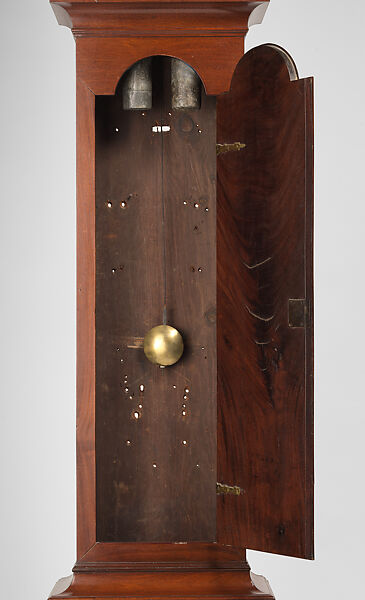 Movement - Peter Stretch (American, 1670–1746), Mahogany, pine; brass, steel, iron, bronze, silver, glass, American