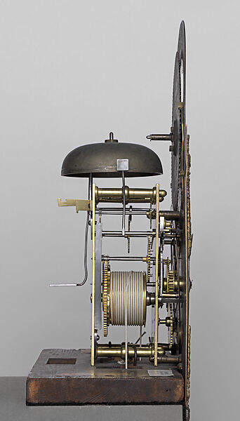 Movement - Peter Stretch (American, 1670–1746), Mahogany, pine; brass, steel, iron, bronze, silver, glass, American