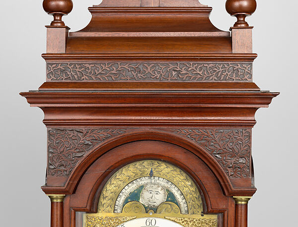 Movement - Peter Stretch (American, 1670–1746), Mahogany, pine; brass, steel, iron, bronze, silver, glass, American
