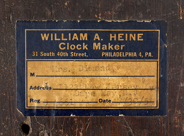 Movement - Peter Stretch (American, 1670–1746), Mahogany, pine; brass, steel, iron, bronze, silver, glass, American