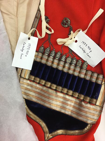 Military Uniform, Wool, cotton, metal wrapped thread, silver, leather, fur, and metal