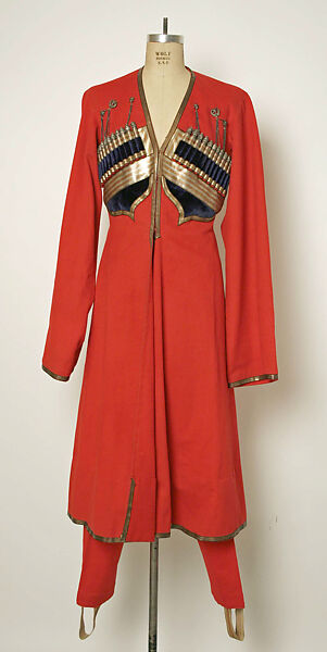 Military Uniform, Wool, cotton, metal wrapped thread, silver, leather, fur, and metal 