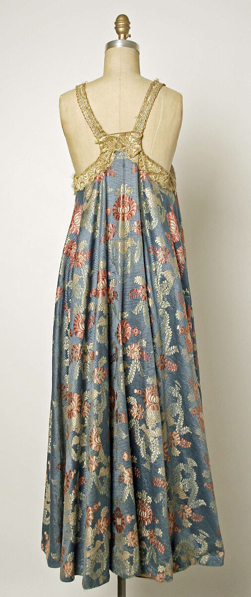 Dress, silk, metallic thread, brass, Russian