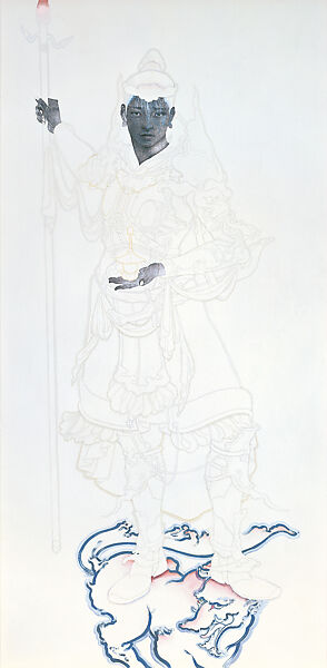 Shitennō (Jikokuten, Zochoten, Tamonten, Komokuten), Akira Yamaguchi (Japanese, born Tokyo, 1969), Oil, watercolor, and ink on canvas, mounted on wood panel; installed on standing wooden frames