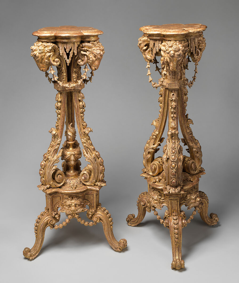 Pair of tripod candlestands or torchères, Thomas Chippendale (British, baptised Otley, West Yorkshire 1718–1779 London)  , after a manuscript design, Carved and gilded wood (pine?), British 