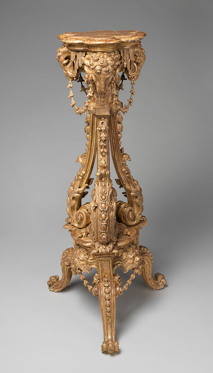 Pair of tripod candlestands or torchères, Thomas Chippendale (British, baptised Otley, West Yorkshire 1718–1779 London)  , after a manuscript design, Carved and gilded wood (pine?), British