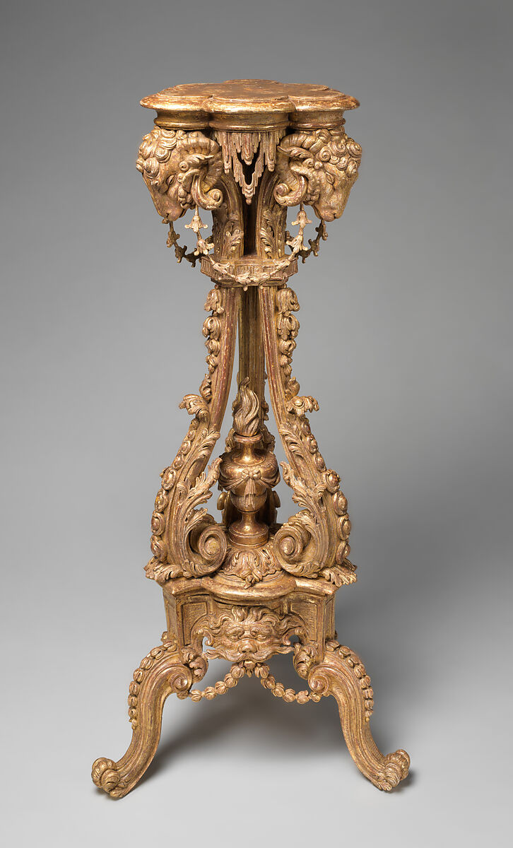 Pair of tripod candlestands or torchères, Thomas Chippendale (British, baptised Otley, West Yorkshire 1718–1779 London)  , after a manuscript design, Carved and gilded wood (pine?), British